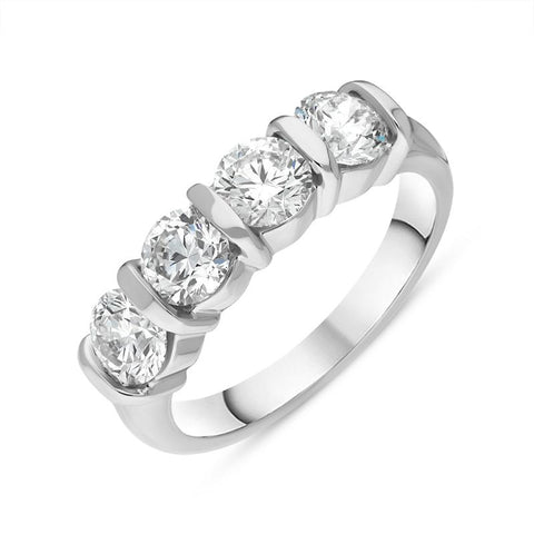 Platinum Diamond Four Stone Bar Set Half Eternity Ring, FEU-2563