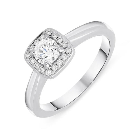 Platinum 0.38ct Diamond Brilliant Cut Cushion Halo Ring, FEU-1245.