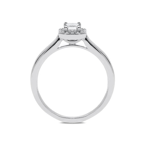 Platinum 0.46ct Diamond Emerald Cut Halo Ring, FEU-1368.