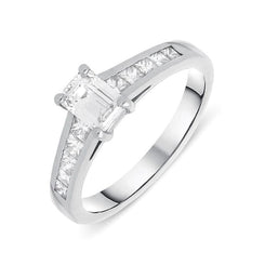 Platinum 0.50ct Diamond Emerald Cut Graduating Ring, FEU-630.