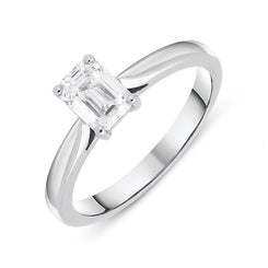 Platinum 0.70ct Diamond Emerald Cut Solitaire Ring. FEU-804.