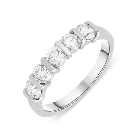 Platinum 1.05ct Diamond Five Stone Half Eternity Ring, FEU-938.