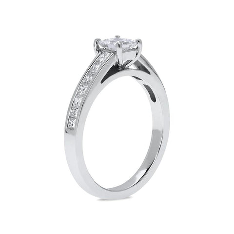 Platinum 1.02ct Diamond Princess Cut Shoulder Solitaire Ring, FEU-1482.