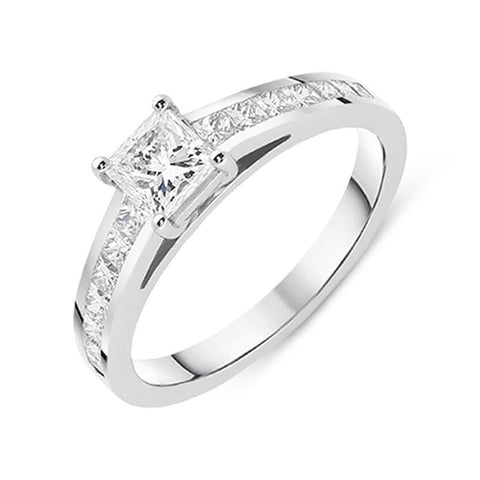 Platinum 1.02ct Diamond Princess Cut Shoulder Solitaire Ring, FEU-1482.