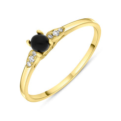 18ct Yellow Gold Diamond and Whitby Jet 6 Stone Ring