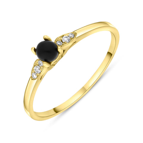18ct Yellow Gold Diamond and Whitby Jet 6 Stone Ring