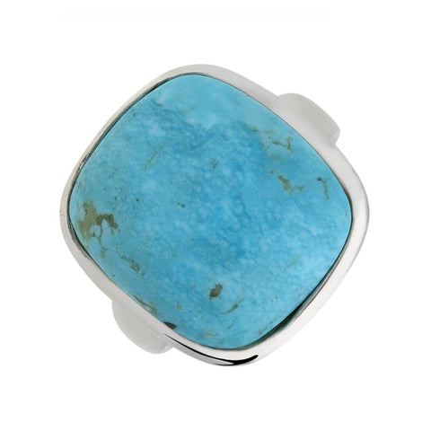 00122350 C W Sellors Sterling Silver Turquoise Medium Chunky Cushion Top Ring, R835.