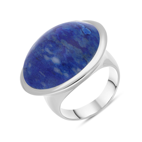 Sterling Silver Lapis Lazuli Wide Oval Flow Ring, R839.