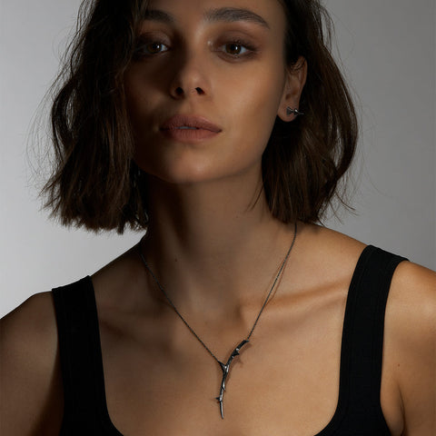 Shaun Leane Rose Thorn Sterling Silver Black Rhodium Single Drop Pendant