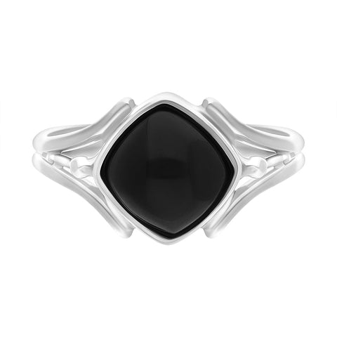 Sterling Silver Whitby Jet Cushion Cut Open Shank Unique Ring