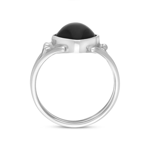 Sterling Silver Whitby Jet Cushion Cut Open Shank Unique Ring