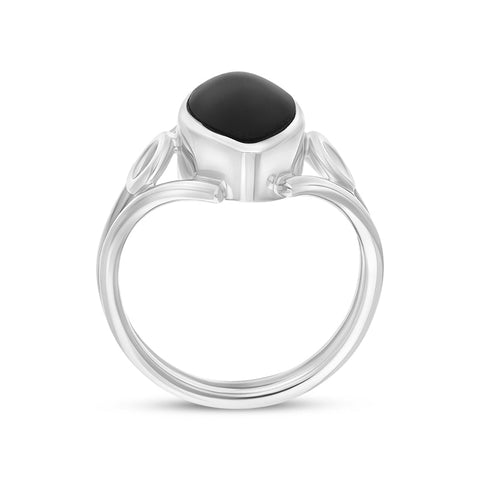 Sterling Silver Whitby Jet Marquise Open Shank Unique Ring