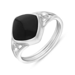 Sterling Silver Whitby Jet Cushion Cut Open Shank Unique Ring