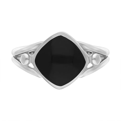 Sterling Silver Whitby Jet Cushion Cut Open Shank Unique Ring