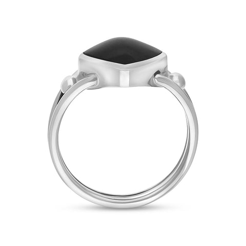 Sterling Silver Whitby Jet Cushion Cut Open Shank Unique Ring