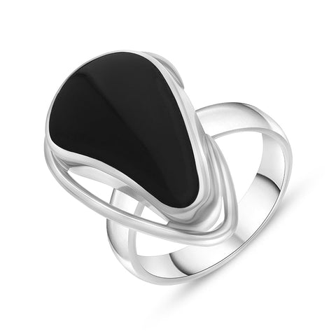 Sterling Silver Whitby Jet Abstract Oval Open Edge Unique Ring