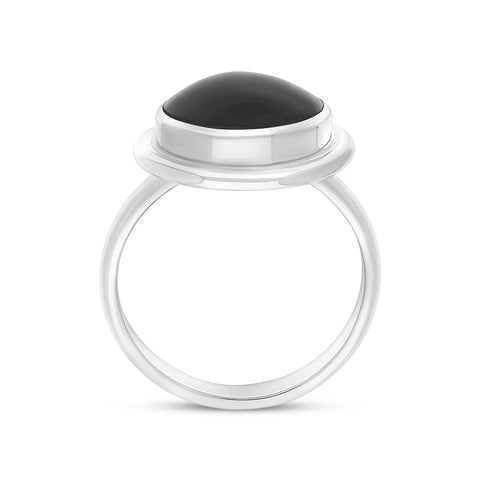 Sterling Silver Whitby Jet Round Solid Edge Unique Ring