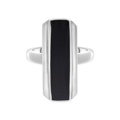 Sterling Silver Whitby Jet Oblong Solid Edge Ring