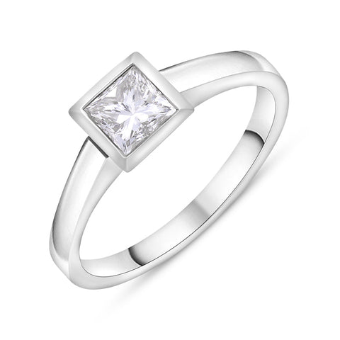 18ct White Gold 0.89ct Diamond Princess Cut Solitaire Ring - Size P