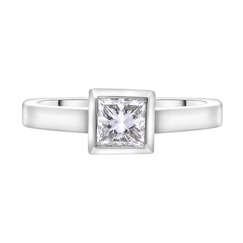 18ct White Gold 0.89ct Diamond Princess Cut Solitaire Ring - Size P