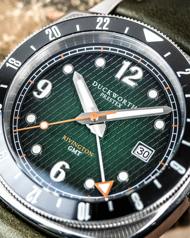 Duckworth Prestex Rivington GMT Green Fume Green Rubber Watch