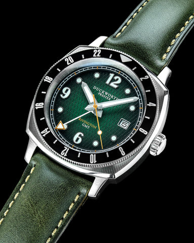 Duckworth Prestex Rivington GMT Green Fume Olive Green Leather Watch