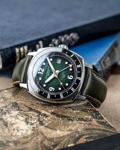 Duckworth Prestex Rivington GMT Green Fume Olive Green Leather Watch