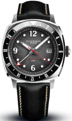 Duckworth Prestex Watch Rivington GMT Black Grey Fume Black Leather D489-01-A