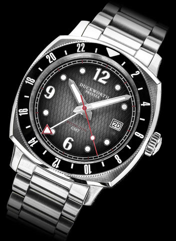 Duckworth Prestex Rivington GMT Black Grey Fume Steel Bracelet Watch