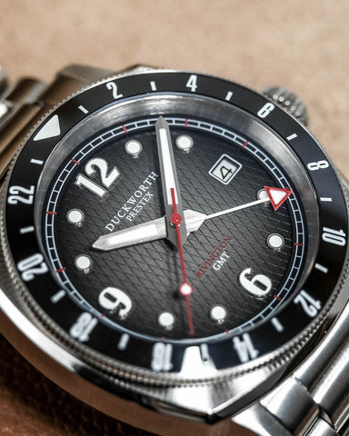 Duckworth Prestex Rivington GMT Black Grey Fume Steel Bracelet Watch