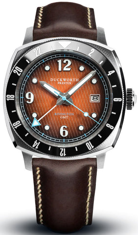 Duckworth Prestex Watch Rivington GMT Orange Fume Brown Leather D489-05-C