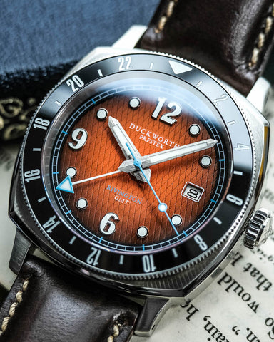 Duckworth Prestex Rivington GMT Orange Fume Brown Leather Watch