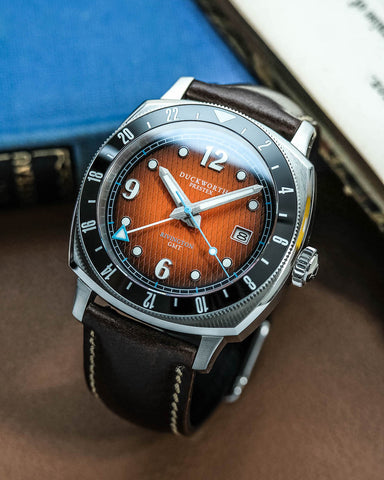Duckworth Prestex Rivington GMT Orange Fume Brown Leather Watch