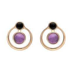 Rose Gold Vermeil Whitby Jet Amethyst Open Circle Stud Earrings E2495