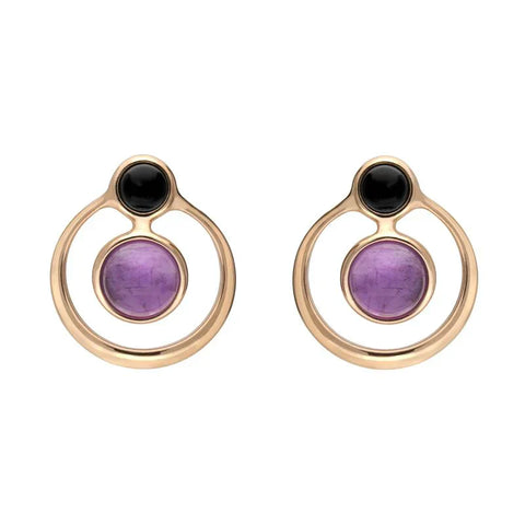 Rose Gold Vermeil Whitby Jet Amethyst Open Circle Stud Earrings E2495