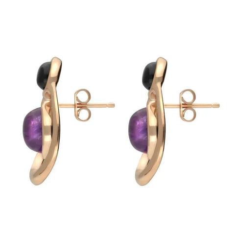 Rose Gold Vermeil Whitby Jet Amethyst Open Circle Stud Earrings E2495