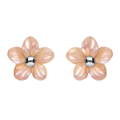 Sterling Silver Pink Mother of Pearl Tuberose 8mm Pansy Stud Earrings E2152