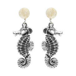 Sterling Silver Small Stone Coquina Seahorse Drop Earrings, E1936