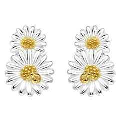 00173861 W Hamond Sterling Silver Yellow Gold Vermeil Double Daisy Stud Earrings, E2477.