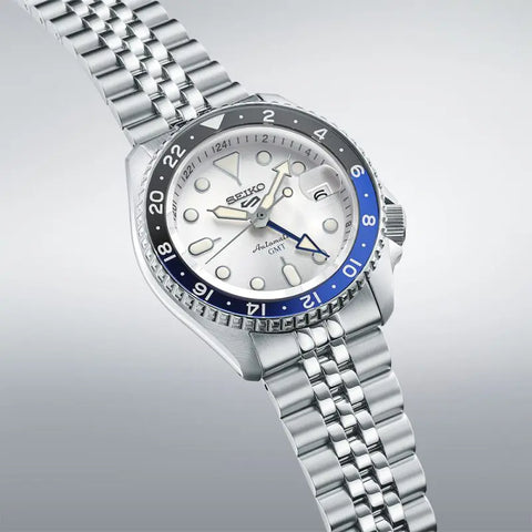 Seiko 5 Sports SKX GMT Sky Blue Silver Cloud Watch