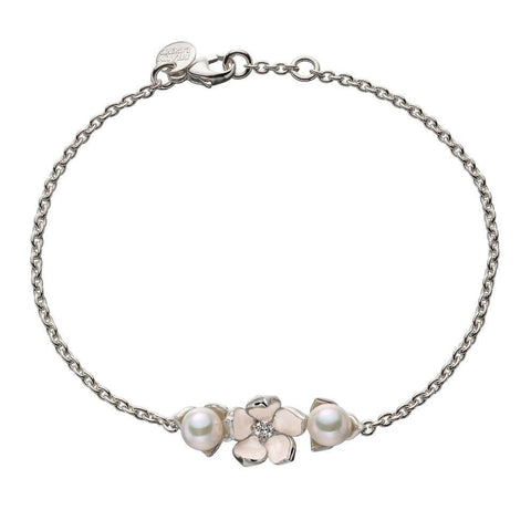 Shaun Leane Cherry Blossom Single Flower Silver Diamond Pearl Bracelet. CB023.SSWHBOS.
