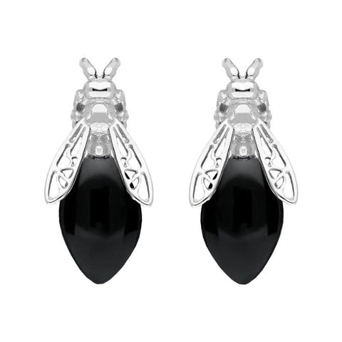 Sterling Silver Whitby Jet Bee Stud Earrings, E2424.