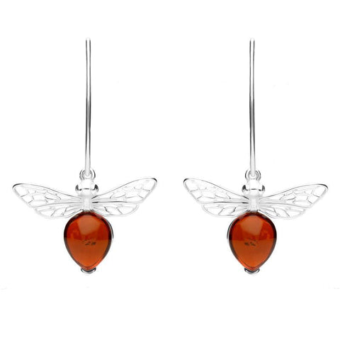 Sterling Silver Amber Bee Small Hook Earrings, E2438.