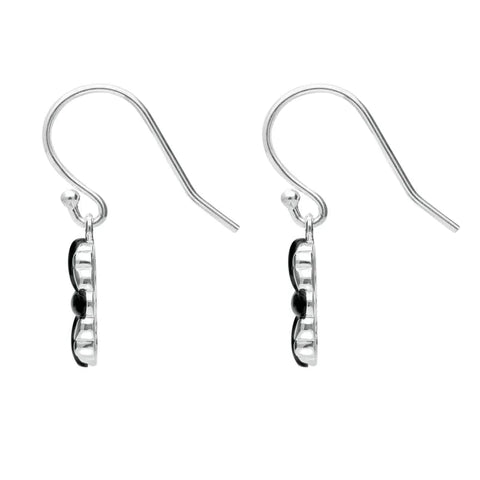 Sterling Silver Whitby Jet 4 stone Cross Drop Earrings