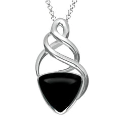 00114627 C W Sellors Sterling Silver Whitby Jet Curved Triangle Celtic Necklace, P2458