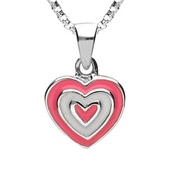 Sterling Silver NSPCC Enamel Pink and White Layered Heart Necklace P3019C