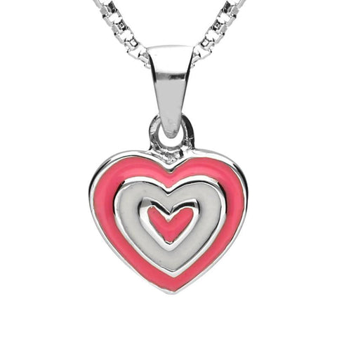 Sterling Silver NSPCC Enamel Pink and White Layered Heart Necklace P3019C