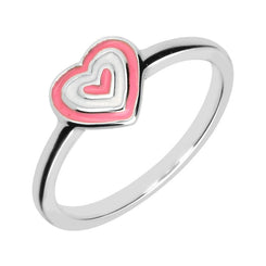 Sterling Silver NSPCC Enamel Pink and White Layered Heart Ring R1052
