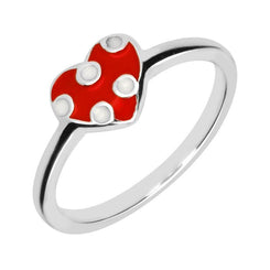 Sterling Silver NSPCC Red and White Spotty Heart Ring R1049