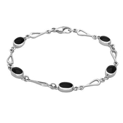 Sterling Silver Whitby Jet Oval Spoon Bracelet. B231.